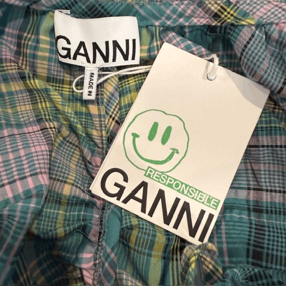 NWT GANNI Checked Seersucker Midi Dress in Lagoon Green Purple Size Small (36) - Picture 9 of 16
